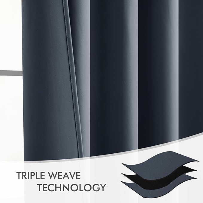 MIULEE Stone Blue Back Tab Blackout Curtains 90 Inches Long 2 Panels Set