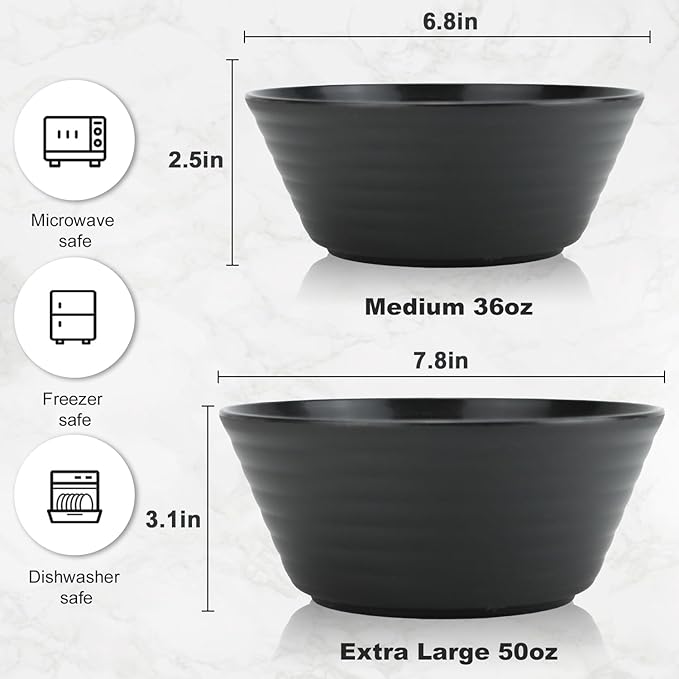Wheat Straw Bowl Sets,6 PCS Unbreakable Cereal Bowl 36 OZ,Microwave and Dishwasher Safe Bowls,Salad Bowls for Camping,Rv,Apartment,Dorm,Party (Black Grey)