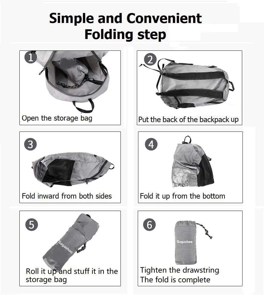 Skiennix Small Foldable Hiking Daypack - Lightweight Casual Backpack for Camping & Travel (Black)