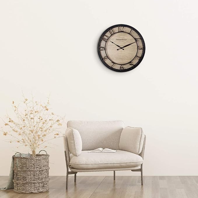 Presentime & Co 13" Farmhouse Series Wall Clock, Quartz Movement, Shiplap Style