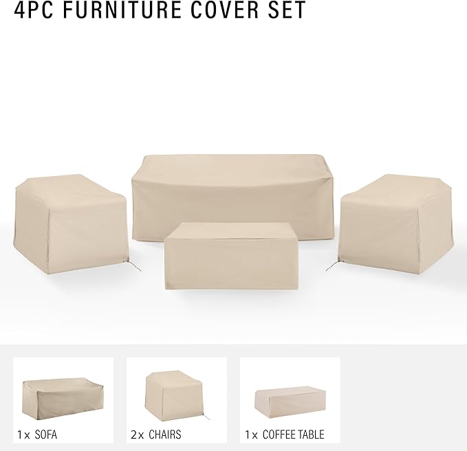 Crosley Furniture Patio Furniture Covers, Waterproof 4-Piece Cover Set for Outdoor Chairs, Sofa, Table, Tan