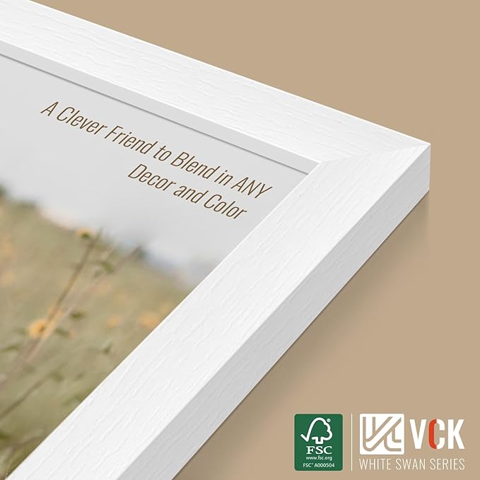 VCK 22x28 Poster Frame Set of 4 - White, Gallery-Quality Wood Picture Frames, 1.1-Inch Wide Border, Polished Plexiglass, Vertical or Horizontal Wall Display for Photo/Art/Prints, White