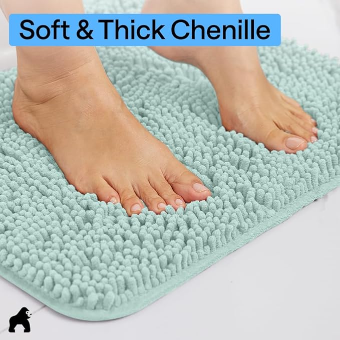 GORILLA GRIP Bathroom Rug Sets, Soft Chenille 2 Piece Area Rugs Set, Toilet Base Mat and 30x20 Carpet, Absorbent Microfiber Washable Mats Dry Quickly, Home Décor and Bath Room Accessories, Seablue