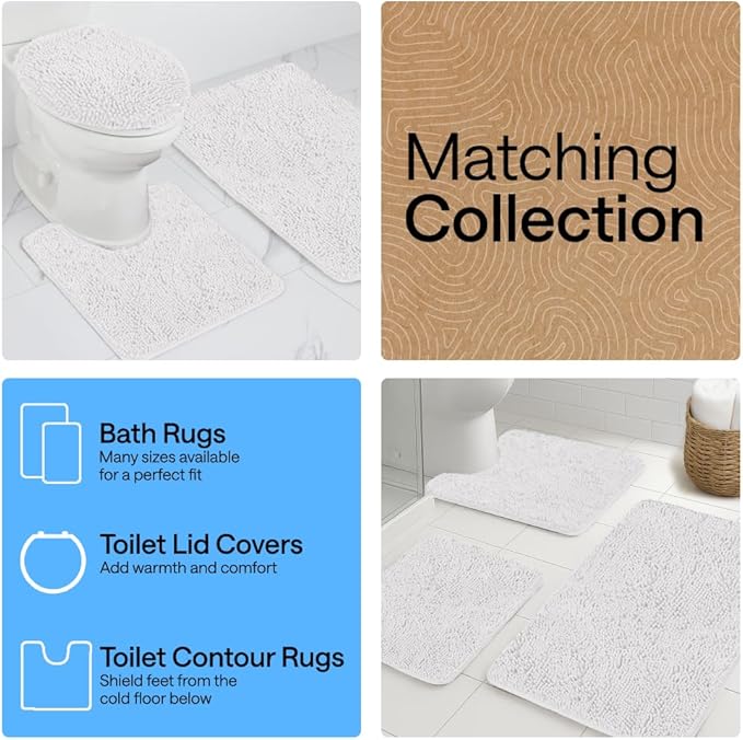 GORILLA GRIP Bath Rug Mat 42x24, Thick Soft Absorbent Chenille, Quick Dry Microfiber Mats, Rubber Backing Washable Shower Floor Rugs, Bathmat Runner, US Designed Bathroom Home Decor Accessories White