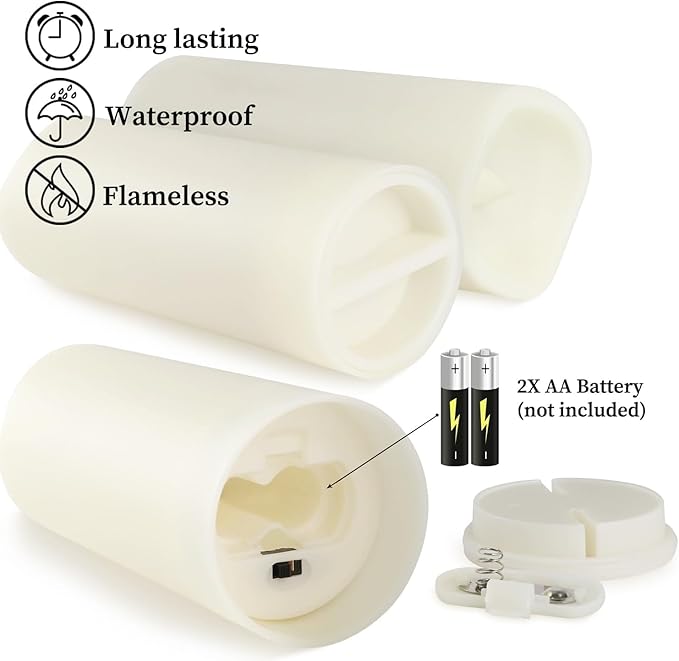 Set of 24 Waterproof Outdoor Flameless Candles, LED Candles with 4 Remote and Timer,(H 4" 5" 6" x D 2.2"),for Halloween Wedding Festiv