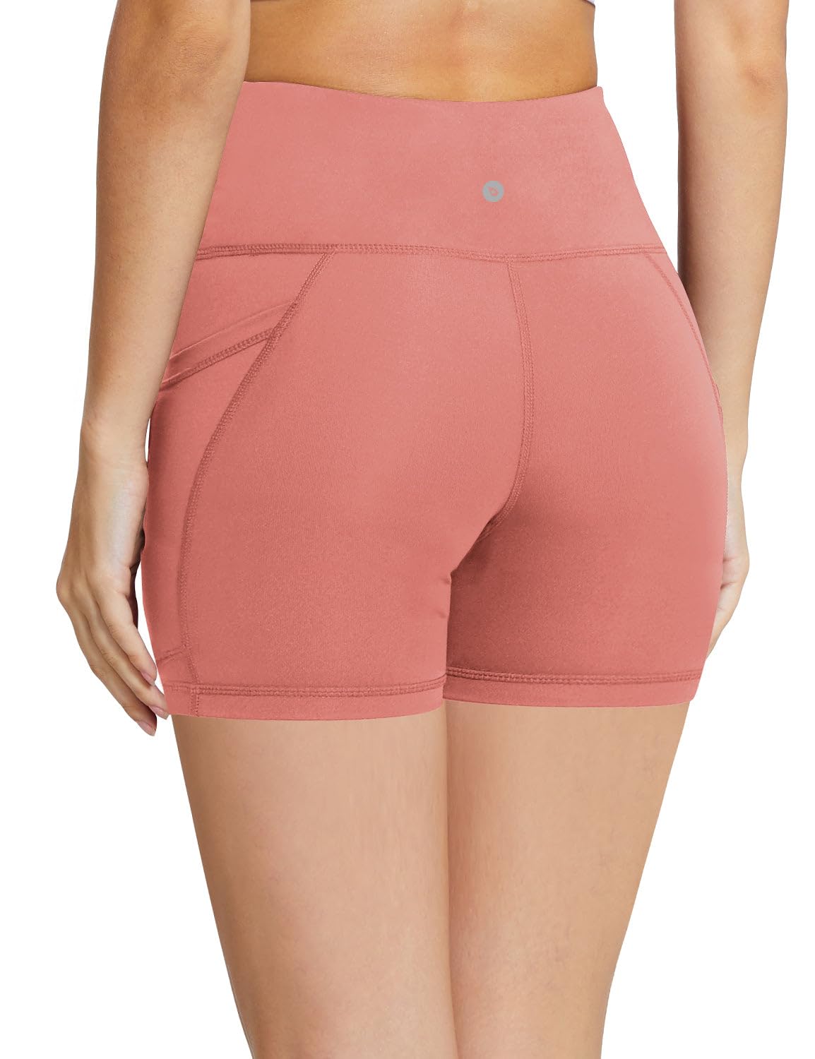 baleaf Biker Shorts Women Yoga Gym Workout Spandex Running Volleyball Tummy Control Compression with Pockets 5" Coral Pink XS