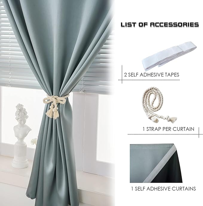AJAZZ 100% Blackout Shades Window Cover Self Adhesive Curtains Sticky Curtain