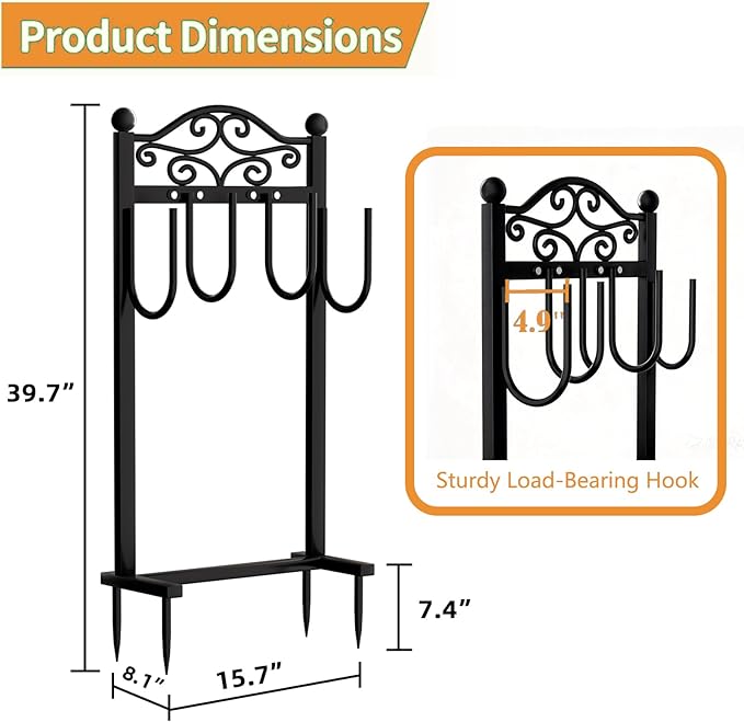 Garden Hose Holder, Heavy-Duty Garden Hose Stand for 100FT Hoses, Freestanding Water Hose Holder for Yard & Garden, Black