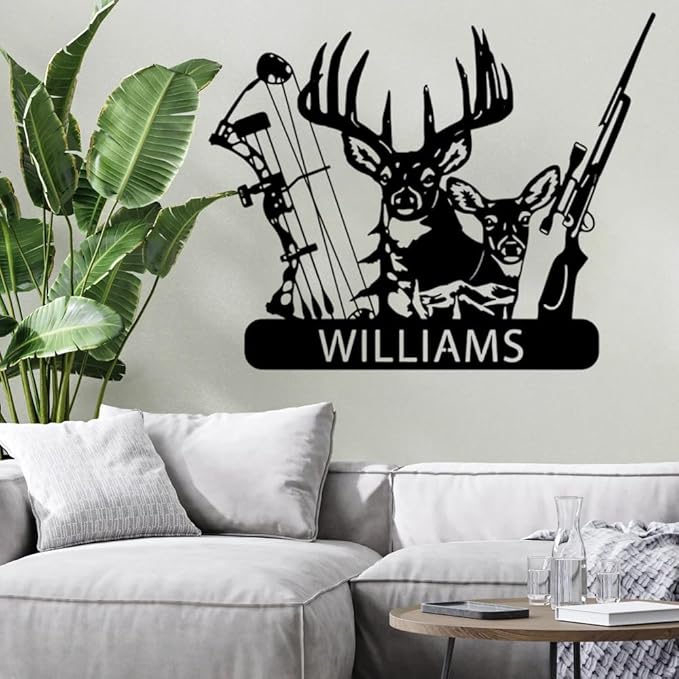 Personalized Deer Hunting Metal Sign, Custom Family Name Plaque for Hunters, Rustic Cabin Lodge Wall Art, Hunting Outdoor Christmas Decorations, Gift for Men, Fathers and Wildlife Lovers