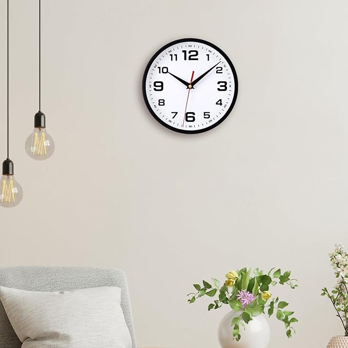 Wall Clock Silent Non-Ticking Modern Clocks Battery Operated 8 Inch Small