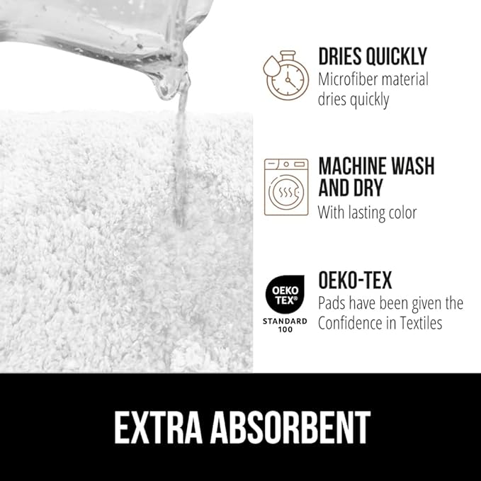 GORILLA GRIP Bathroom Rugs, 42x24, Ultra Soft Absorbent Mat, Thick Plush Bath Rug, Machine Washable, Microfiber Quick Dry, Mats for Shower, Bathtub and Floor, Home Decor Accessories, White