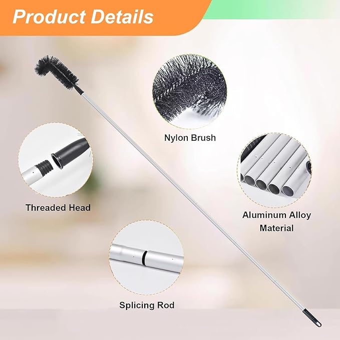 Outdoor Patio Rain Gutters Clean Kit with PET Brushes & Non-slip Handle for Debris Removal, 5.5ft 6.5feet 7.5foot Long Gutter Cleaning Tool From the Ground(6.5ft)