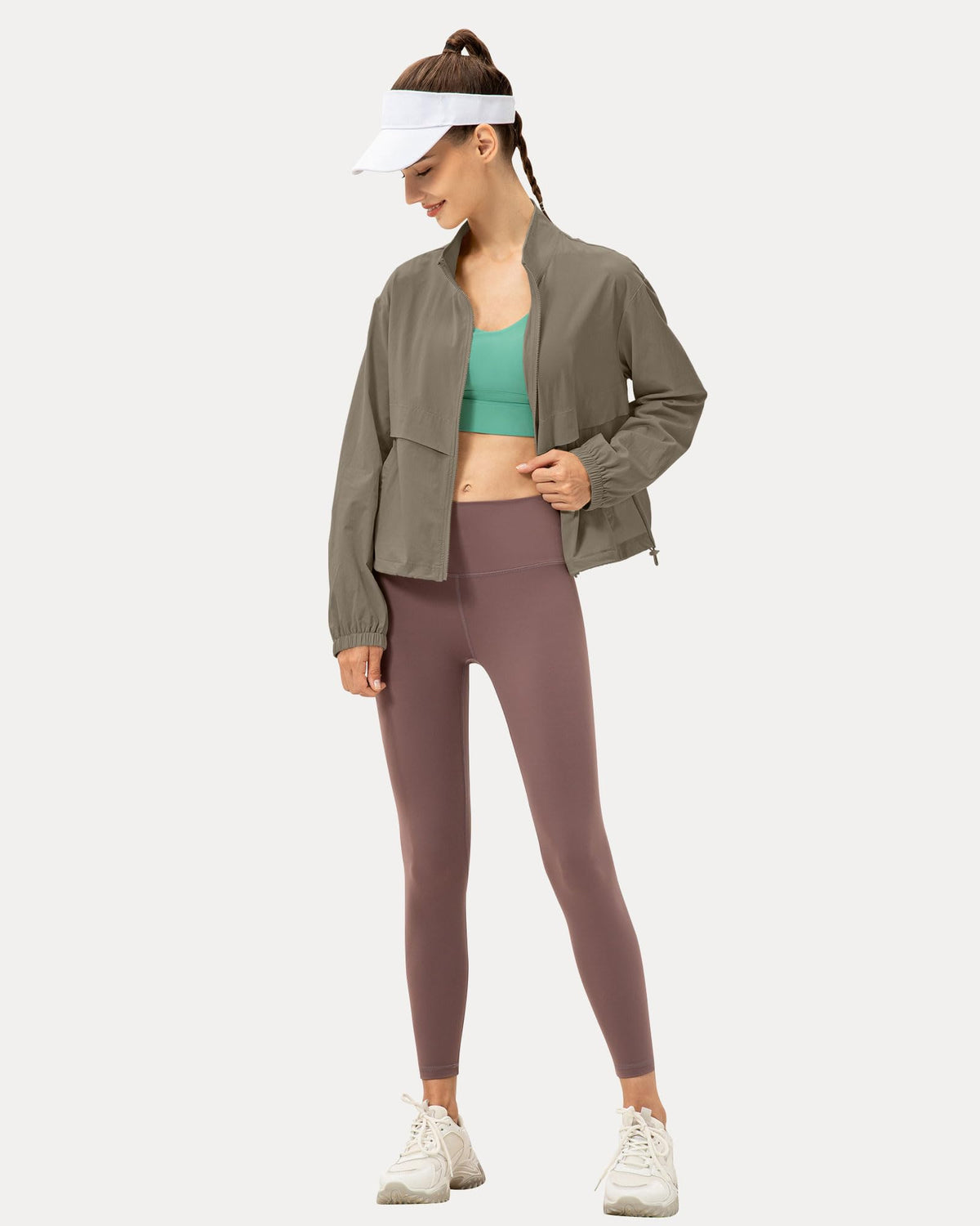 Locachy Women's Lightweight Zip Up Athletic Jacket Stand Collar Windproof Sun Protection Workout Outdoor Jacket Coffee Grey X-Large