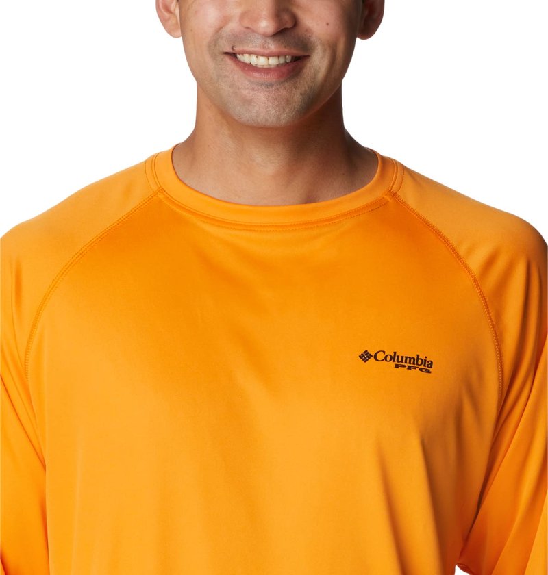Columbia Men's Terminal Tackle Long Sleeve Shirt, Orange Blast/Black Logo, 1X Big