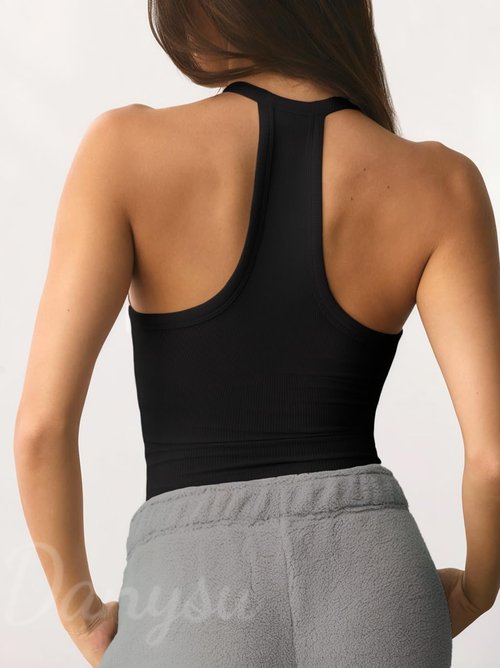 Danysu V Neck Racerback Tank Top - Padded Ribbed Fitted Cami for Women | Stylish Basic Long Top