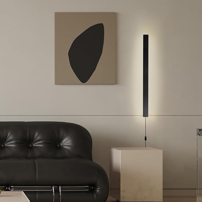 KELUOLY Modern Plug in Wall Lights, 31.4 inch Frosted Black LED Long Wall Sconce