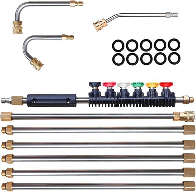 Telescoping High Pressure Washer Wand Set - Gutter Cleaner Extension Pole Set - 4000PSI 1/4 Inch 6 Spray Nozzles Ground Gutter Cleaning Tool Accessories for