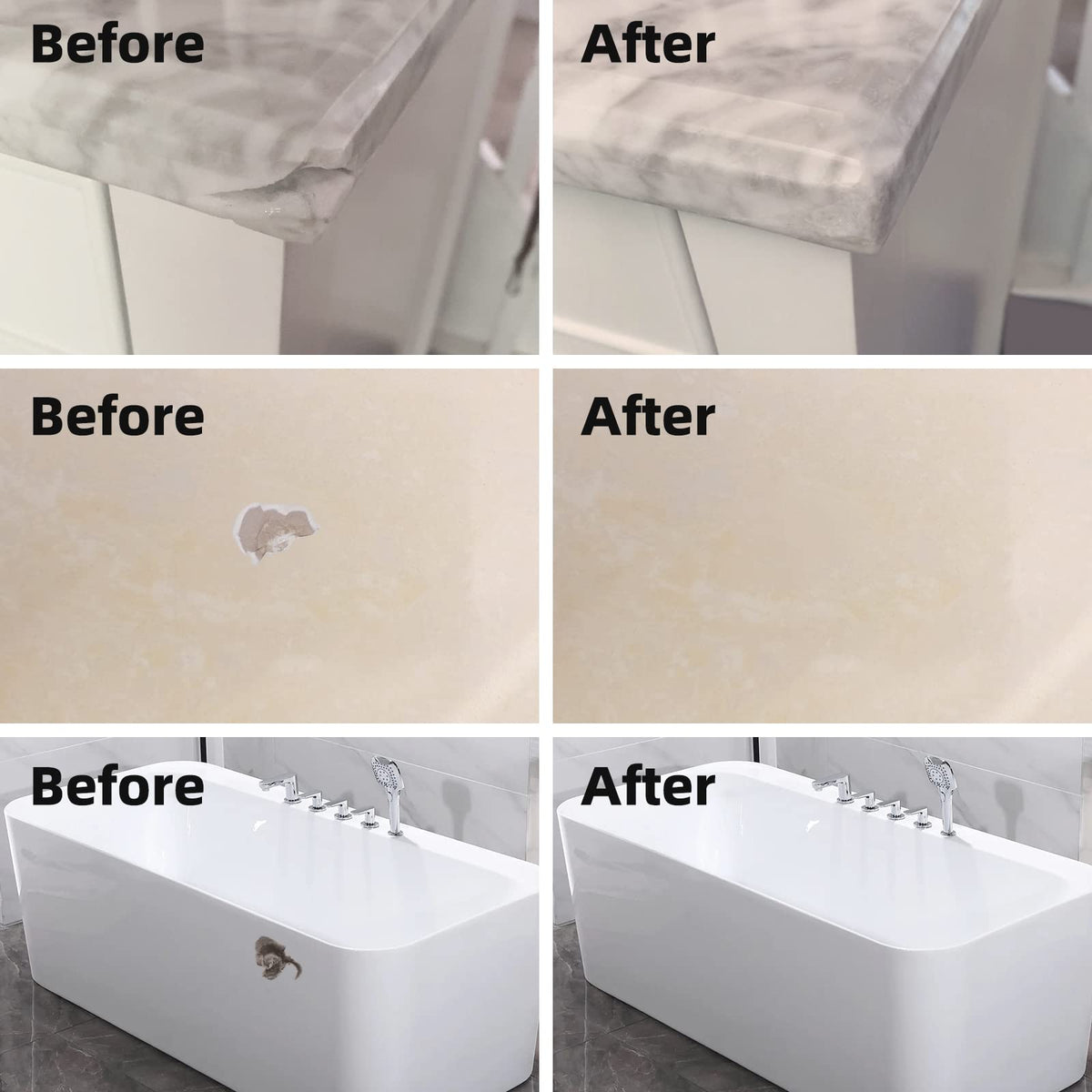 Globalcom Tile and Granite/Marble Repair Kit, Porcelain Stone and Quartz Countertops Repair Kit for Chips Dents Cracks Holes Scratch, Fix Chipped Edges Corners, Reattaches Missing Pieces