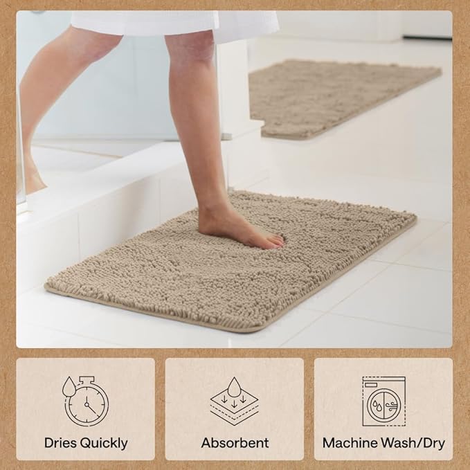 GORILLA GRIP Bath Rug Mat 30x20, Thick Soft Absorbent Chenille, Quick Dry Microfiber Mats, Rubber Backing Washable Shower Floor Rugs, US Designed Bathroom Bathmat Home Decor Accessories, Gray Beige
