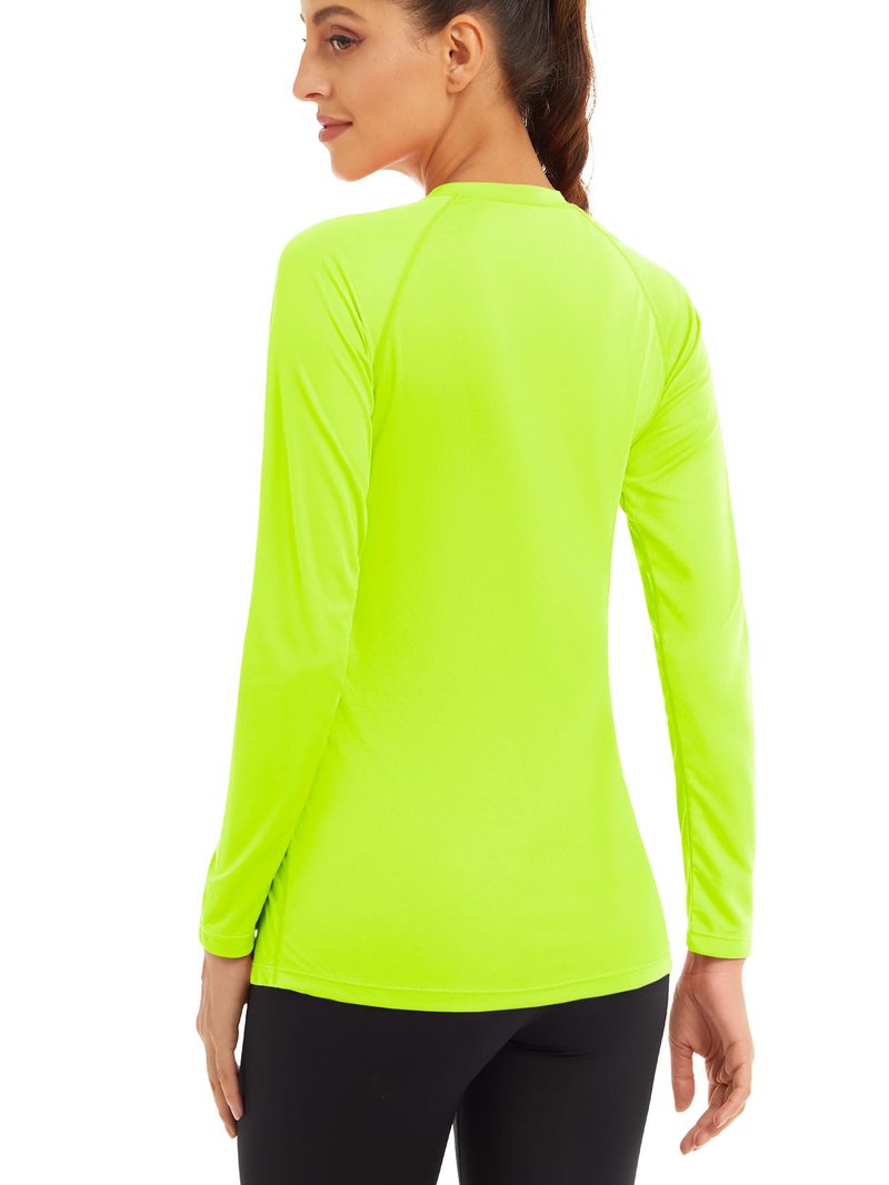 MAGCOMSEN Athletic Fitted Running Shirts - Women's Sun Protection Lightweight Long Sleeve Fluorescent Green