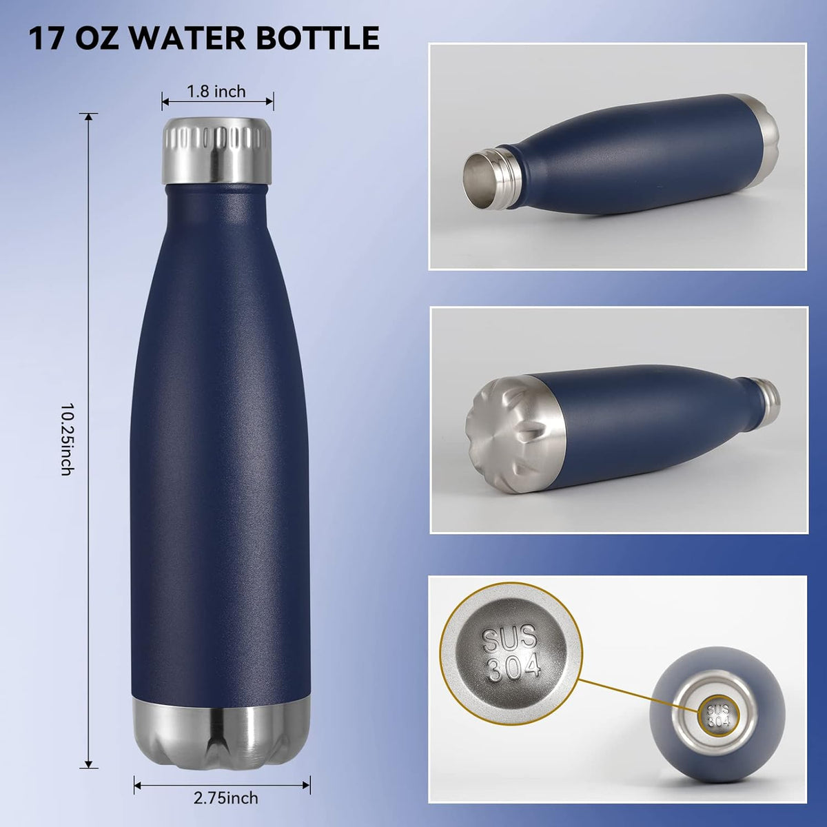 VEGOND 17oz Stainless Steel Water Bottles, Reusable Metal Sports Water Bottle Keeps Drink Hot and Cold, BPA Free Double Wall Vacuum Cola Shape Insulated Water Bottle for Camping Gym, 1 Pack