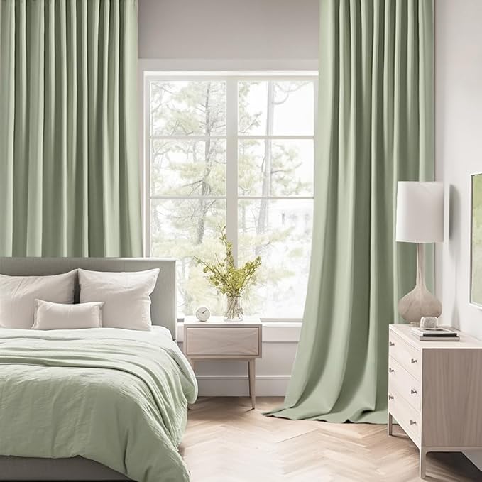 MIULEE Back Tab Sage Green Curtains 96 Inch Long 2 Panels Set