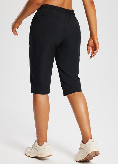 Baleaf Women's 15" Hiking Shorts - Lightweight Quick-Dry Cargo Capris with Elastic Waist