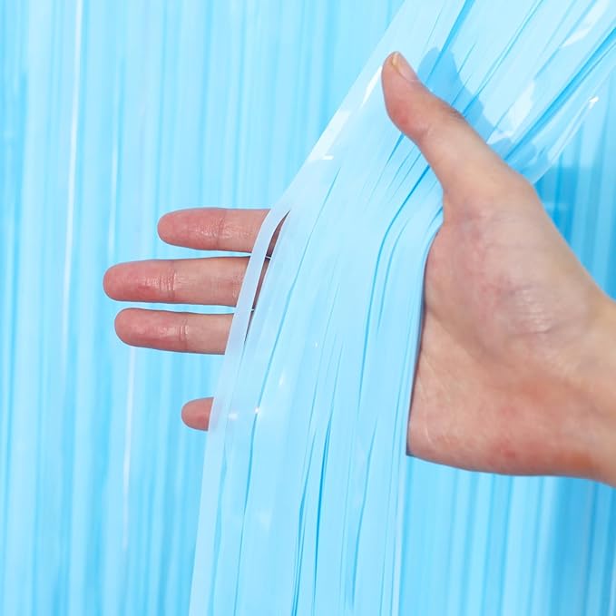 3 Pack 3.3 x 8.2 ft Pastel Blue Foil Fringe Backdrop Curtains, Tinsel Streamers Birthday Party Decorations, Fringe Backdrop for Graduation, Baby Shower, Gender Reveal, Disco Party