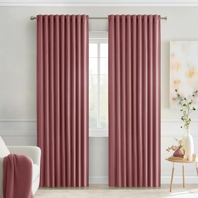 MIULEE Dusty Rose Back Tab Blackout Curtains 90 Inches Long 2 Panels Set