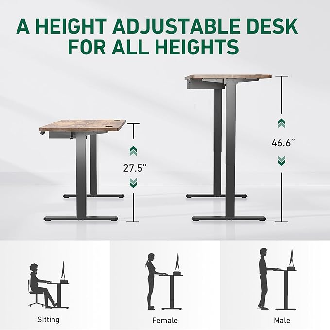 FEZIBO 55 x 24 Inches Standing Desk with Drawer, Adjustable Height Electric Stand up Desk with Storage, Sit Stand Home Office Desk, Ergonomic Computer Desk, Rustic Brown Top