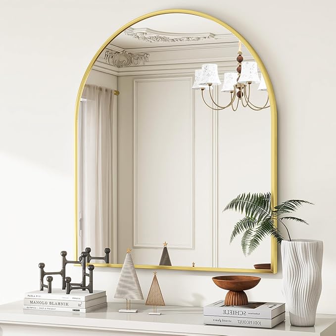 VooBang Arched Wall Mirror, 26 x 28 inch Arch Bathroom Mirror, Wall Mounted