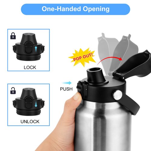 Auto Spout Lid for YETI Rambler Bottles, Fits 18/26/36/64 oz Bottles, Chug Replacement Lid Cap with Push-Button Lid and Flexible Handle