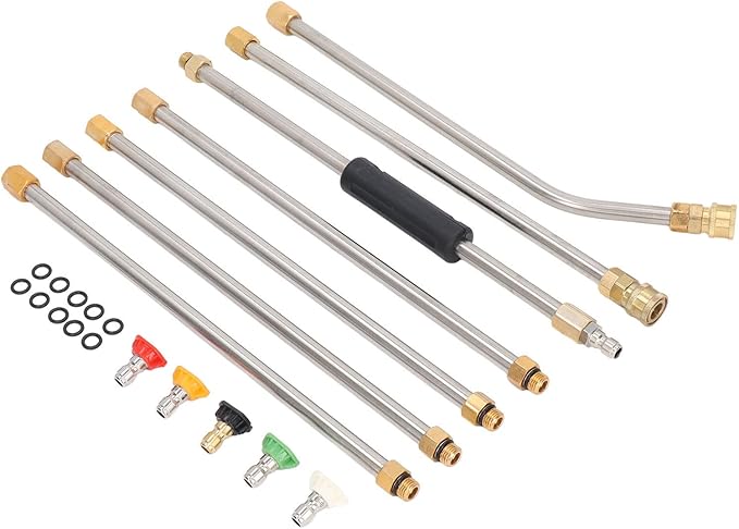 High Pressure Power Washer Extension Wand Set, Gutter Cleaning Tool with 5 Nozzle Tips, 4000PSI Pressure Washer Lance for Car, Driveway, Roof, Compatible with Most Pressure Washers