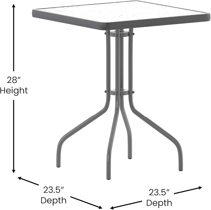 Flash Furniture Barker 23.5'' Square Tempered Glass Metal Table, Silver