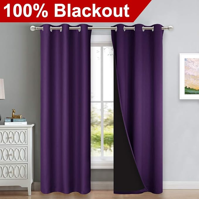 NICETOWN Royal Purple Full Shade Curtain Panels, Pair of Thermal Insulated &