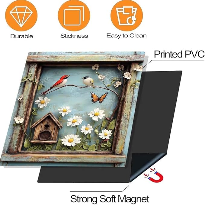 Kitchen Decor Dishwasher Magnet Cover Decal, Rustic Farm Floral Window Birds and Flowers, Magnetic Dish Washer Panel Door Vinyl Sticker, Refrigerator Magnets,Easy to Clean, 23 x 26 inch