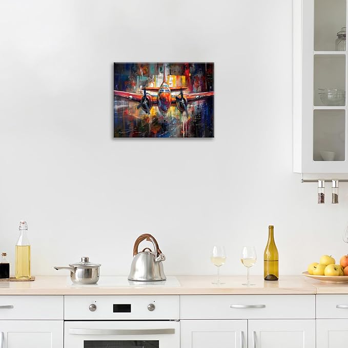 Airplane Wall Art, Graffiti Plane Pictures Wall Decor, Banksy Aviation Canvas Prints Painting, Framed Artwork for Boy Room Bathroom Living Room Bedroom Office Dining Room 24"X16"