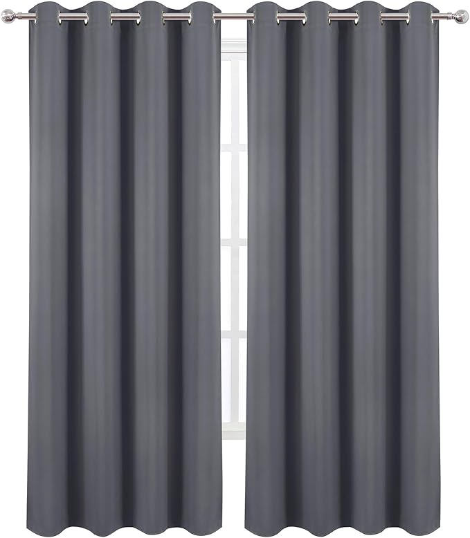 LEMOMO Blackout Curtains 52 x 90 Inch Long Grey Curtains Set of 2 Panels Room