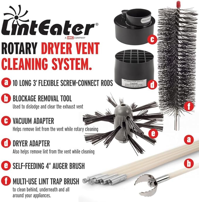 RLE30 LintEater Rotary Dryer Vent Cleaning System, Removes Lint, Extends Up to 30’