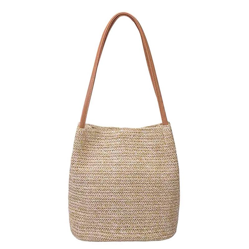 Aphoraeny Straw Beach Bag Buckets Totes Handbag Shoulder Bag Tote Bag Women Summer Handbag (A-Dark Beige)