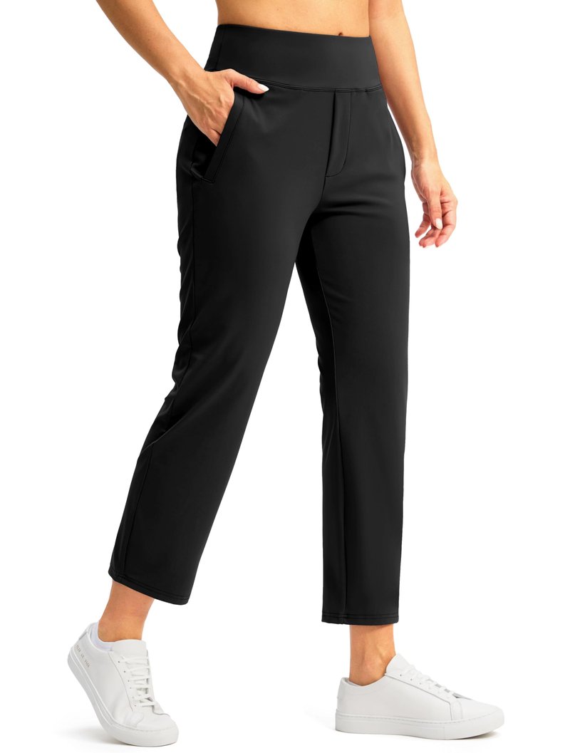 SANTINY Women's Pants with 3 Pockets 7/8 High Waisted Stretch Ankle Pants for Women Golf Casual Travel Athletic Work (Black_L)