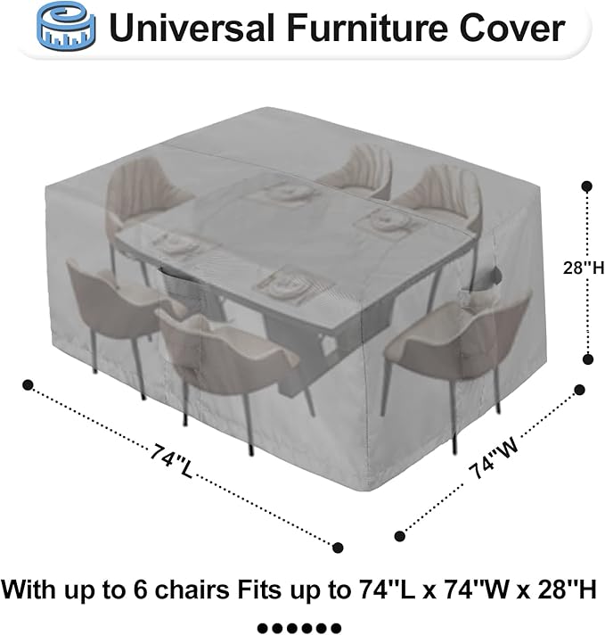 OutdoorLines Outdoor Waterproof Patio Table Furniture Set Covers - Square Couch Sectional Cover Outside Weatherproof Patio Furniture Covering for Deck, Lawn and Backyard 74" L x 74" W x 28" H, Grey