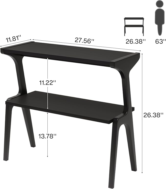 Tribesigns Solid Wood End Table, Modern Side Table for Couch, 2-Tier Narrow Tall End Table, Long Bedside Table for Living Room, Bedroom, Black
