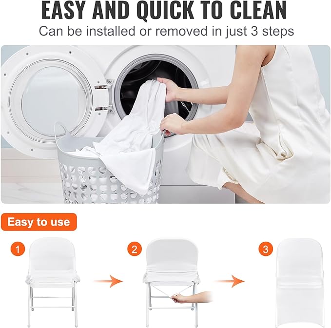 VEVOR Stretch Spandex Folding Chair Covers, Universal Fitted Chair Cover, Removable Washable Protective Slipcovers, for Wedding, Holiday, Banquet, Party, Celebration, Dining (50PCS White)