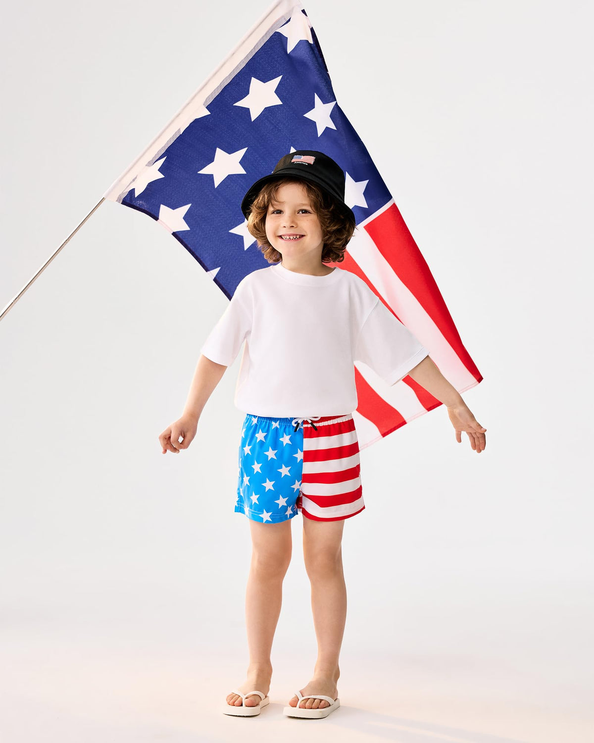 maamgic Boys Swim Trunks with Compression Liner Toddler Stretch Swim Shorts Quick Dry Swimming Trunks Boxer Brief 2 in 1 Beach Shorts American Flag 4T
