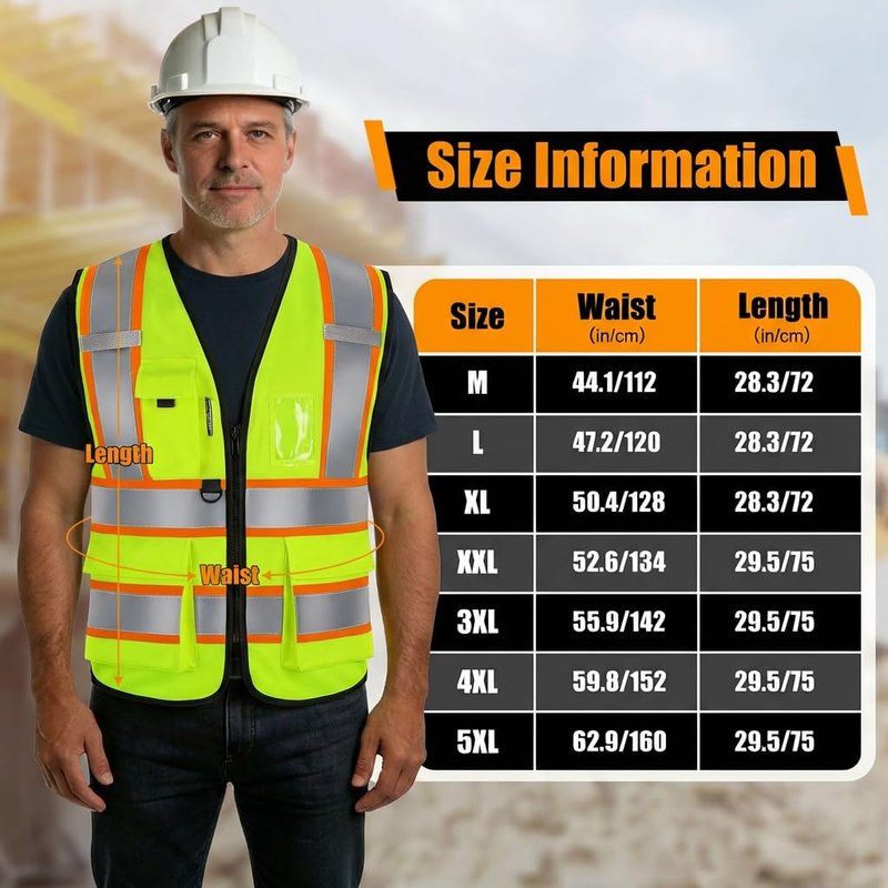 Custom Safety Vest with Logo, High Visibility Reflective Vest with Pockets and Zipper for Men Women, Personalized Construction Safety Vest Work,Warehouse,Surveyor, Crossing Guard,Road,Runner（Green）