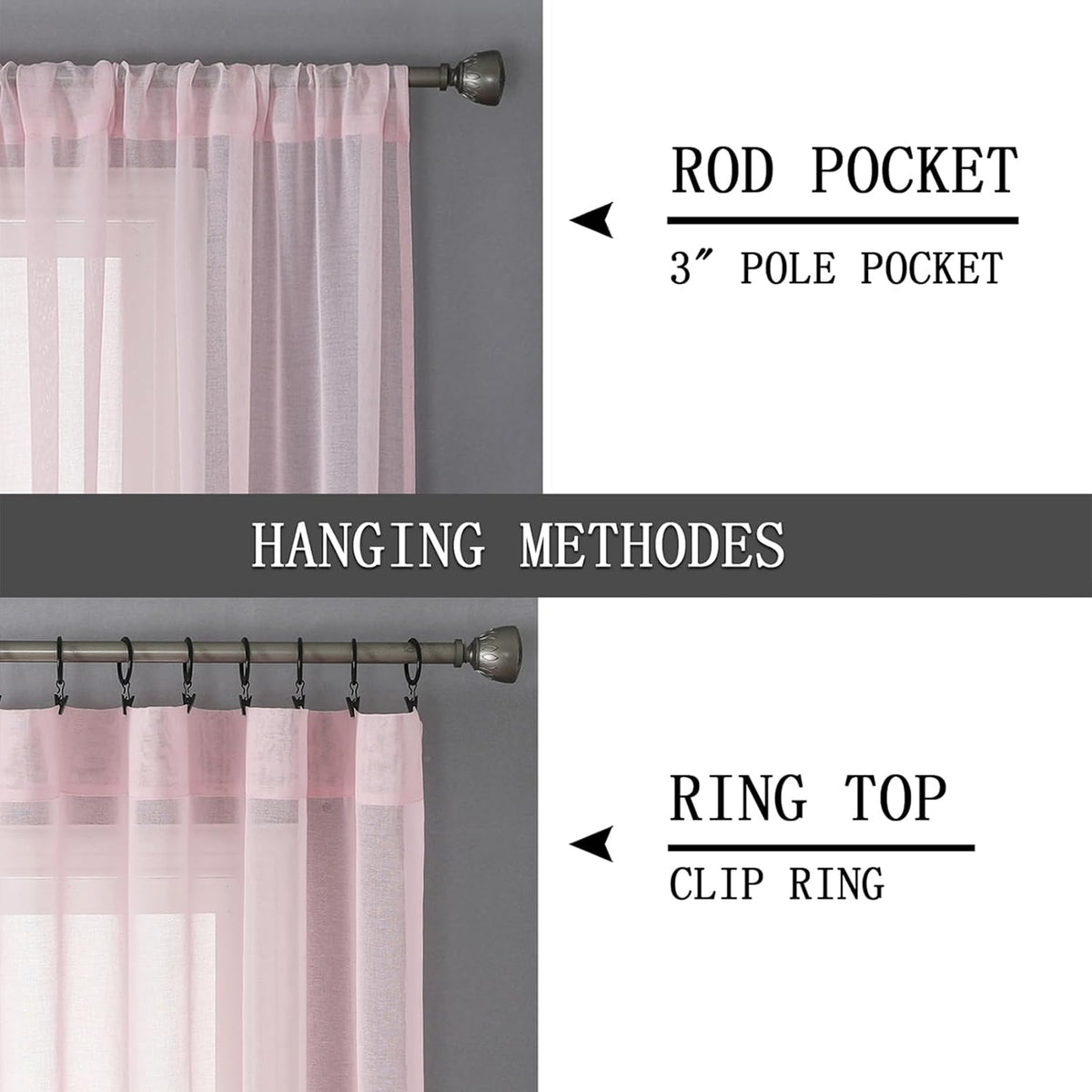 Tollpiz Short Sheer Curtains Living Room Linen Textured Curtain Sheers Light Filtering Voile Rod Pocket Curtains for Bedroom, 38 x 45 inches Long, Pink, Set of 2 Panels