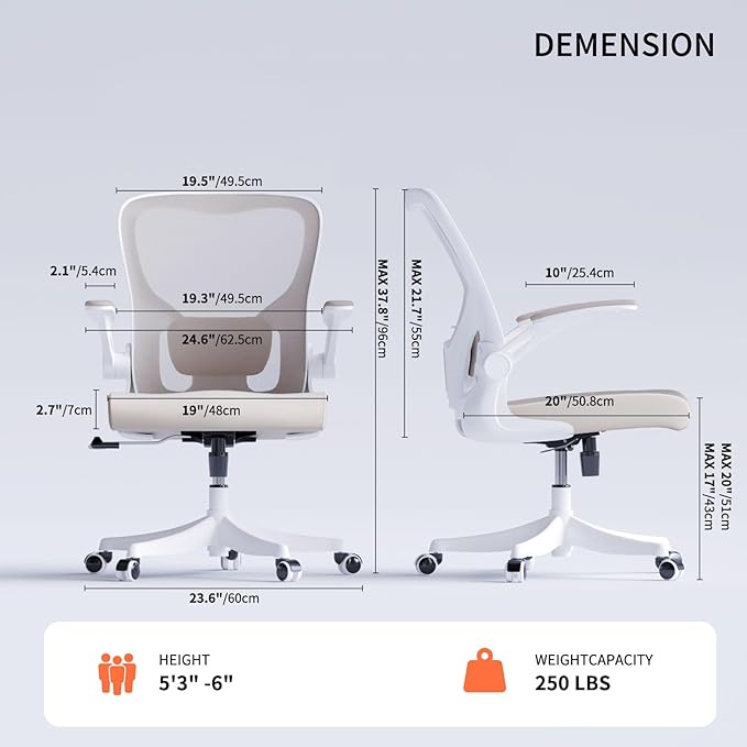 Monhey Ergonomic Office Chair, 90°-125° Tilt Back Home Desk Chair with 360° Swivel & Mute Wheels, High Back Mesh Computer Chair for Adults with Lumbar Support, 330 LBS Capacity(01Khaki)