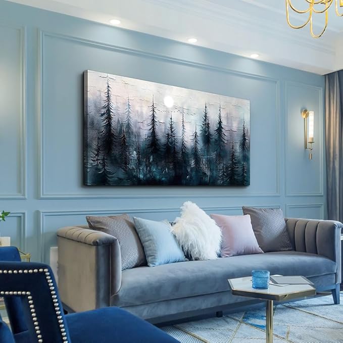 Canvas Wall Art for Living Room Large Wall Decor for Office Bedroom Decoration Foggy Forest Landscape Picture Black and White Painting Artwork Wall Mural Aesthetic Home Decor 30"X60"