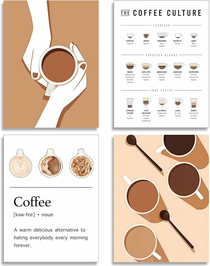 NCYEL 4pcs Modern Minimalist Coffee Wall Art Kitchen Coffee Shop Pictures